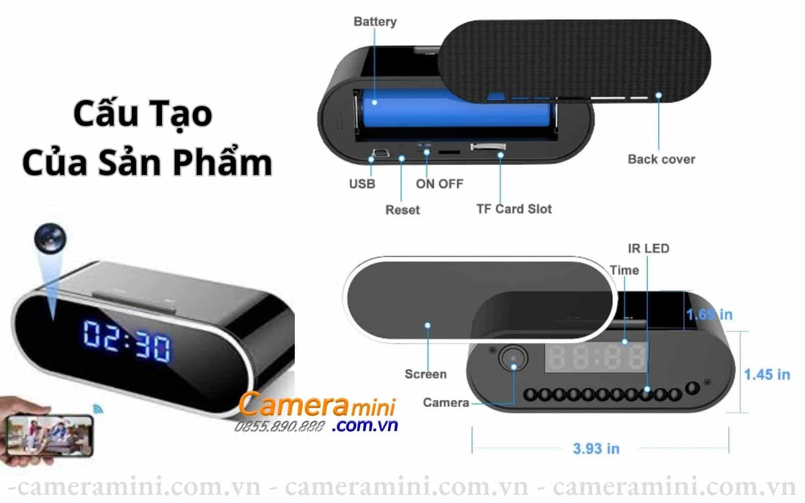 Cấu tạo của camera đồng hồ điện tử để bàn T9