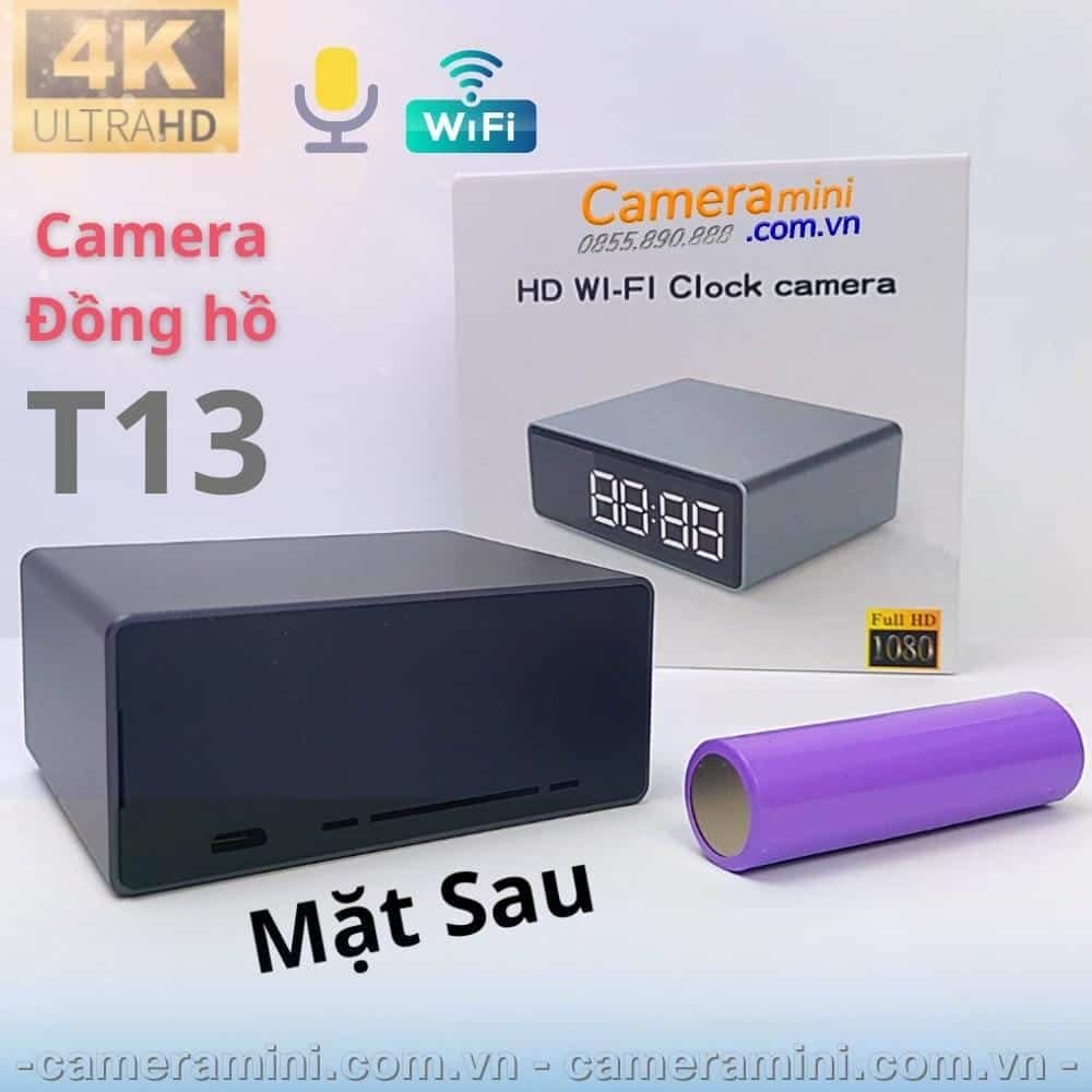 Mặt sau sản phẩm camera đồng hồ bàn t13