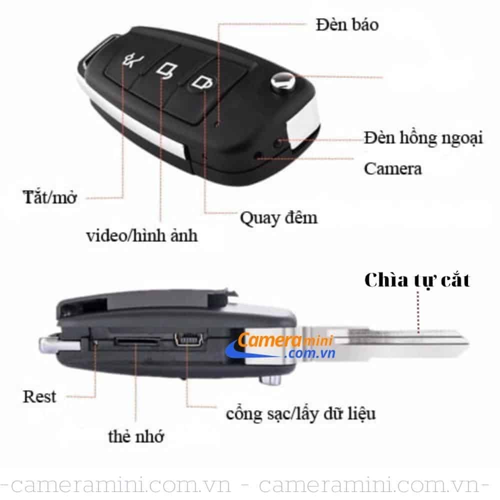Camera Ngụy Trang Chìa Khoá Ô Tô M2, Video Full HD 1080 4 Các thành phần cấu tạo của camera móc khoá ô to