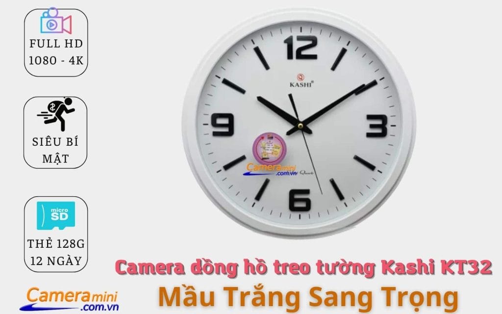 Camera ngụy trang đồng hồ để bàn kashi t32 - Mầu trắng sang trọng