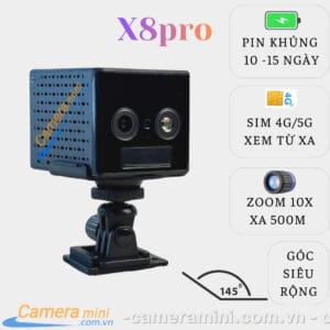 Camera Giấu Kín Dùng Sim 4G/5G X8pro Cao Cấp, Pin 15 Ngày, Zoom 10X