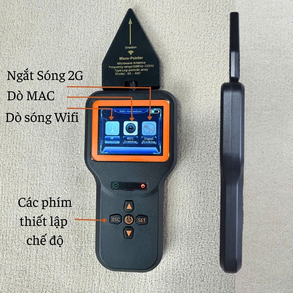 Máy Dò Phát Hiện Camera, Định Vị, Nghe Lén DS-818 Cao Cấp 12 thanh phan chinh tren may do camera dinh vi ds818