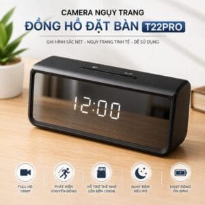 Camera đồng hồ đặt bàn T22pro, công nghệ mới với nhiều tính năng cao cấp, app tiếng việt cực dễ dùng, mắt camera âne sâu bên trong lớp nền. phù hợp quay kín đáo tại nhà